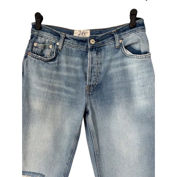 We The Free Jeans Womens 26 Mid Rise Destroyed Raw Hem Straight Crop Baggy Loose - Picture 2 of 14